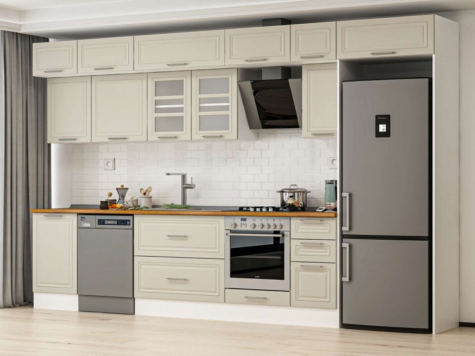 Alvinka 380X240 Cm Klasik Mebran Mutfak Dolabı Beyaz Beyaz Mb-E90S50S40-3