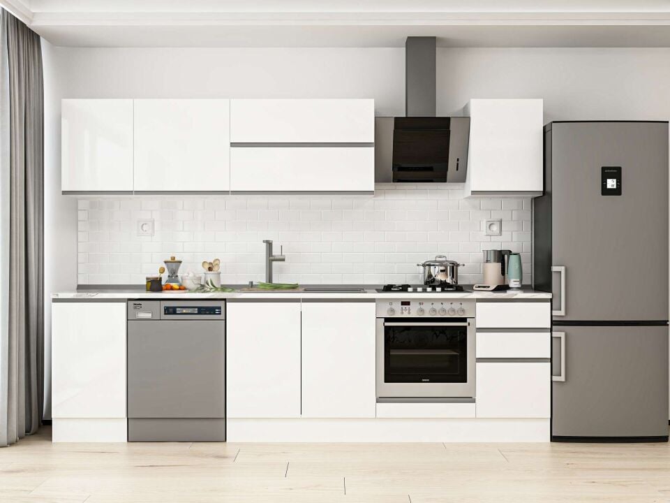 Alvinka 300X210 Cm High Gloss Mutfak Dolabı M-E90S45S45-2 High Gloss | Beyaz - Mdf