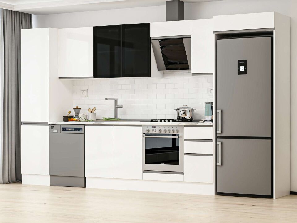Alvinka 380X222 Cm High Gloss Mutfak Dolabı Mbb-E90B50S40-3 High Gloss | Beyaz - Mdf