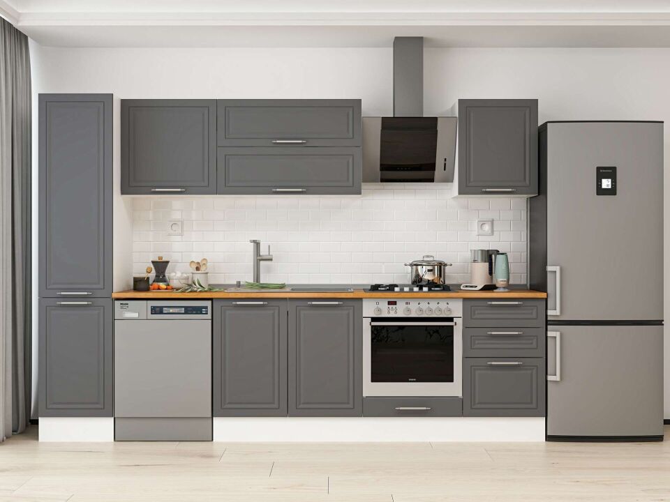 Alvinka 295X210 Cm Klasik Mebran Mutfak Dolabı Mb-E80B45S50-2 Mebran | Antrasit - Mdf