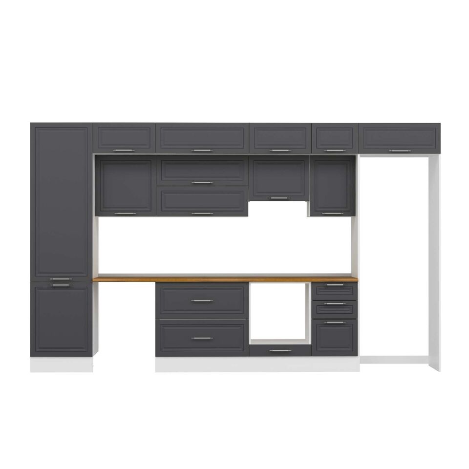 Alvinka 395X240 Cm Klasik Mebran Mutfak Dolabı Mbb-E90B60S45-1 Mebran | Antrasit - Mdf