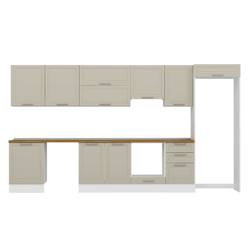 Alvinka 390X222 Cm Klasik Mebran Mutfak Dolabı Mb-E80S60S50-1 Mebran | Kumtaşı - Suntalam