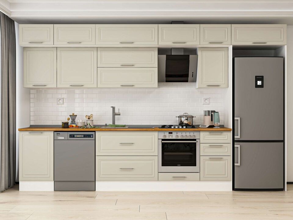 Alvinka 385X240 Cm Klasik Mebran Mutfak Dolabı Beyaz Beyaz Mb-E90S50S45-2