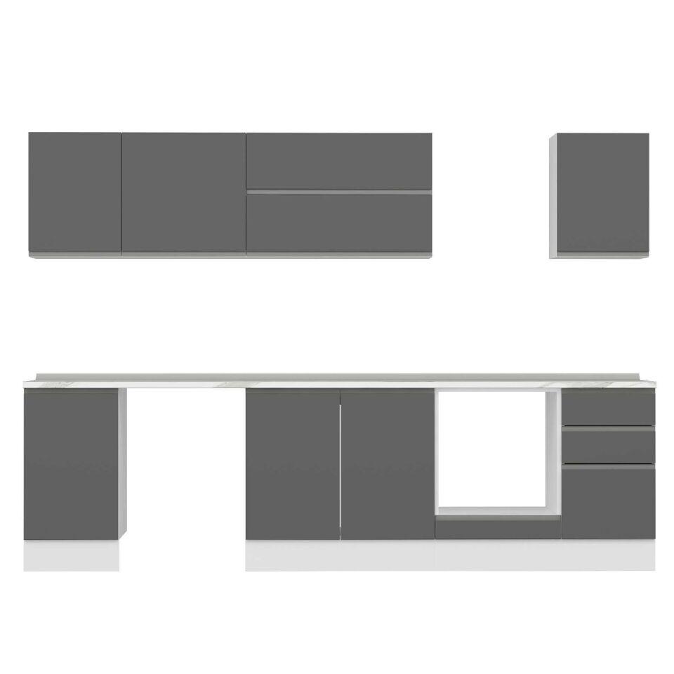 Alvinka 300X210 Cm High Gloss Mutfak Dolabı M-E90S45S45-2 High Gloss | Antrasit - Mdf