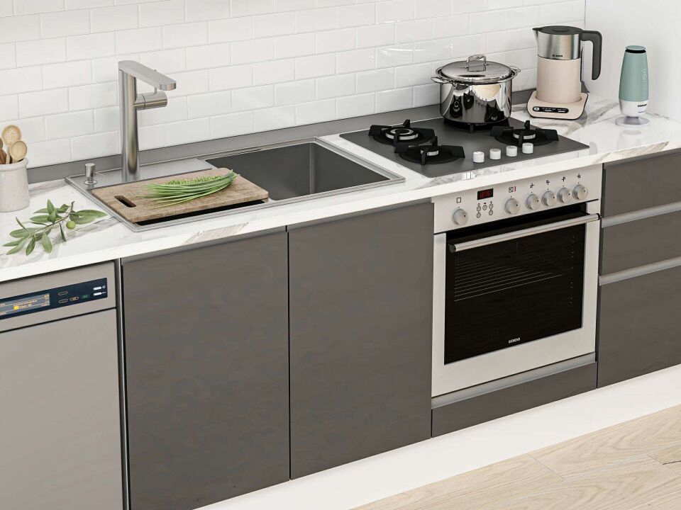 Alvinka 380X222 Cm High Gloss Mutfak Dolabı Mbb-E90B50S40-3 High Gloss | Antrasit - Mdf