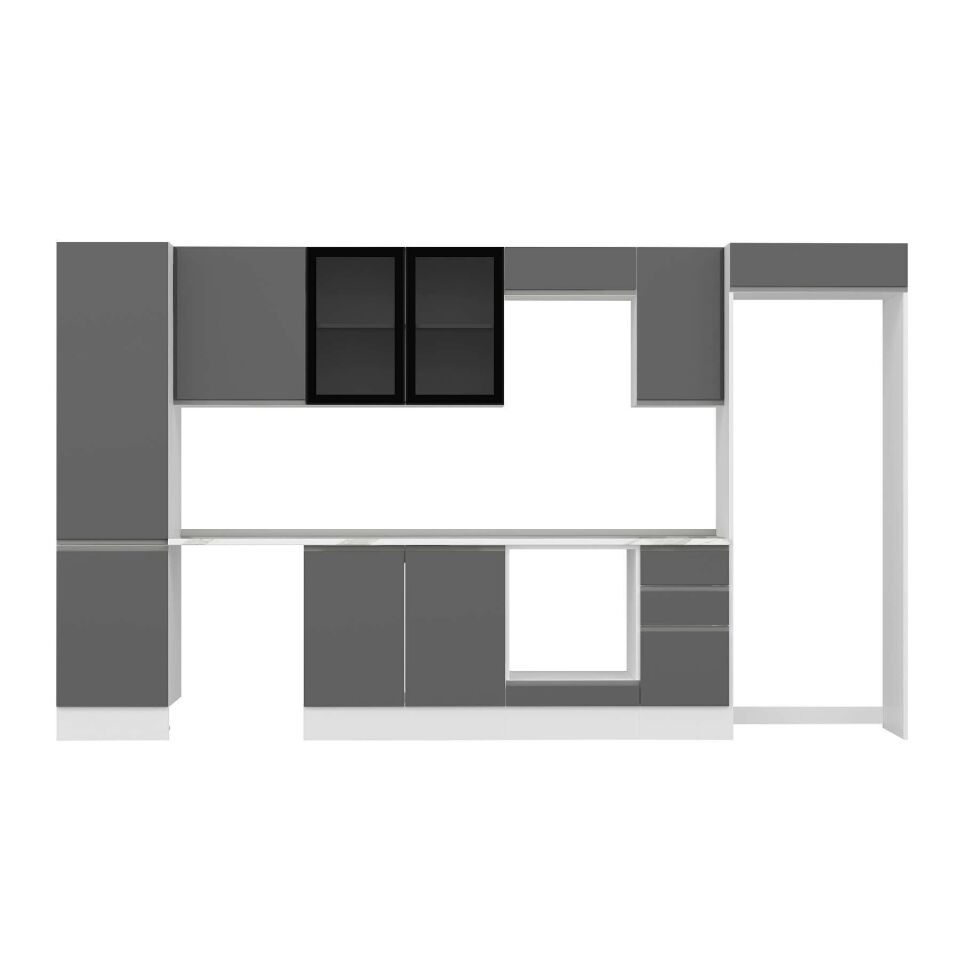 Alvinka 380X222 Cm High Gloss Mutfak Dolabı Mbb-E90B50S40-3 High Gloss | Antrasit - Mdf