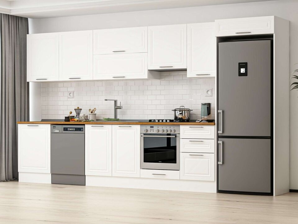 Alvinka 390X222 Cm Klasik Mebran Mutfak Dolabı Mb-E80S60S50-1 Mebran | Beyaz - Mdf