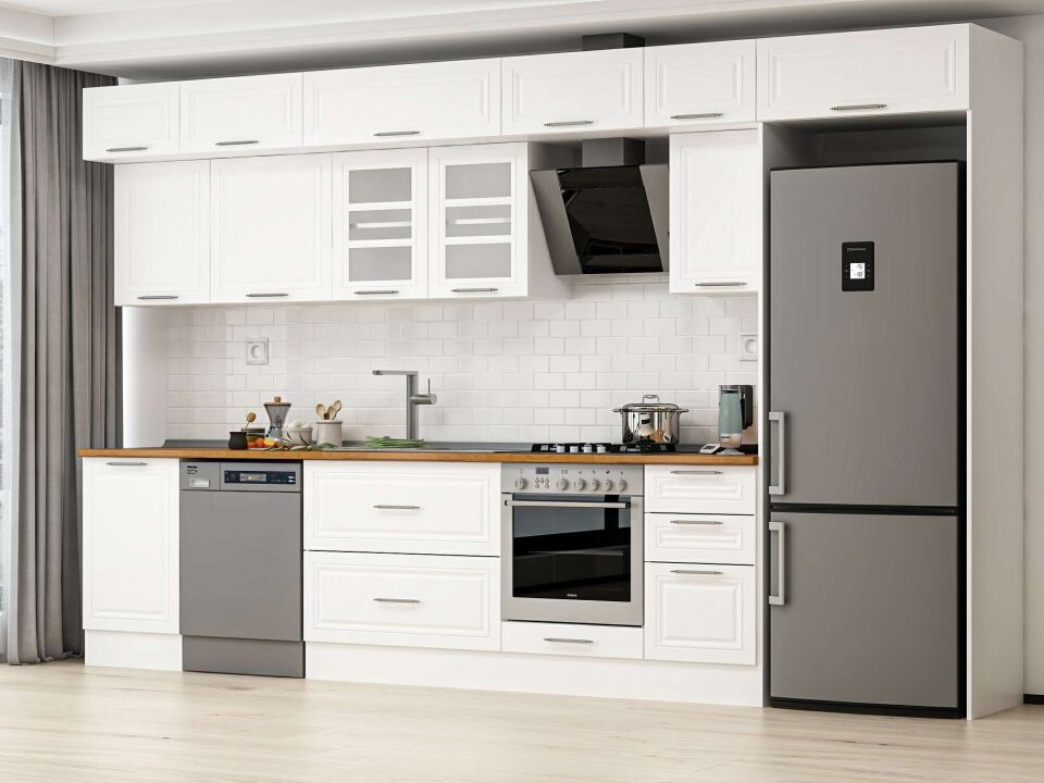 Alvinka 385X240 Cm Klasik Mebran Mutfak Dolabı Beyaz Beyaz Mb-E90S50S45-3