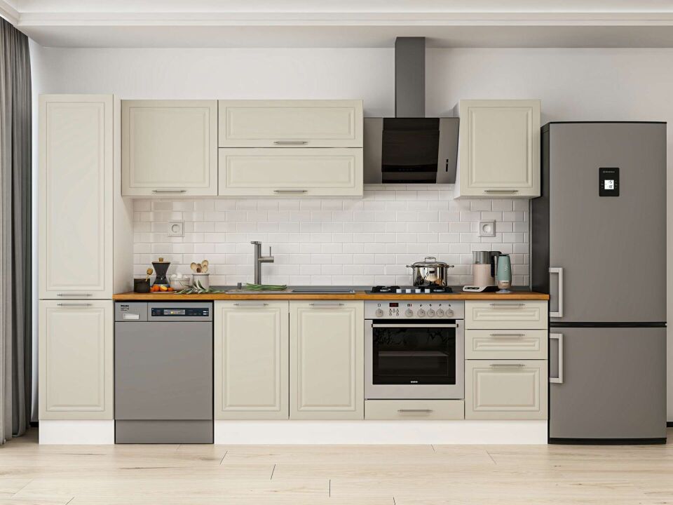 Alvinka 295X210 Cm Klasik Mebran Mutfak Dolabı Mb-E80B45S50-2 Mebran | Kumtaşı - Mdf