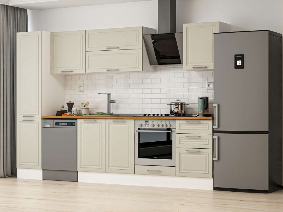Alvinka 295X210 Cm Klasik Mebran Mutfak Dolabı Mb-E80B45S50-2 Mebran | Kumtaşı - Mdf