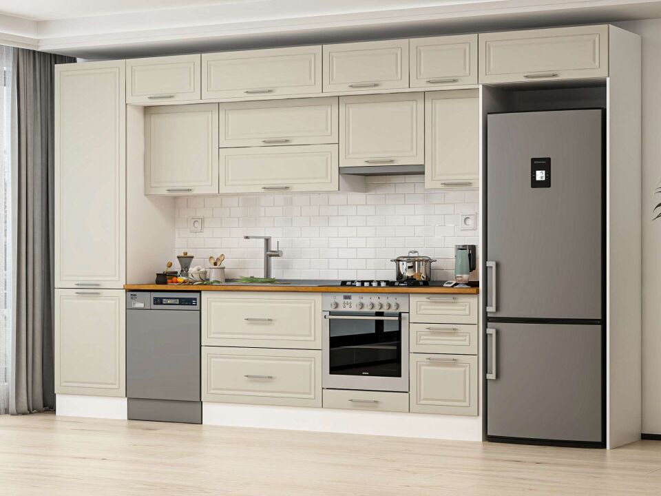 Alvinka 395X240 Cm Klasik Mebran Mutfak Dolabı Mbb-E90B60S45-1 Mebran | Kumtaşı - Mdf