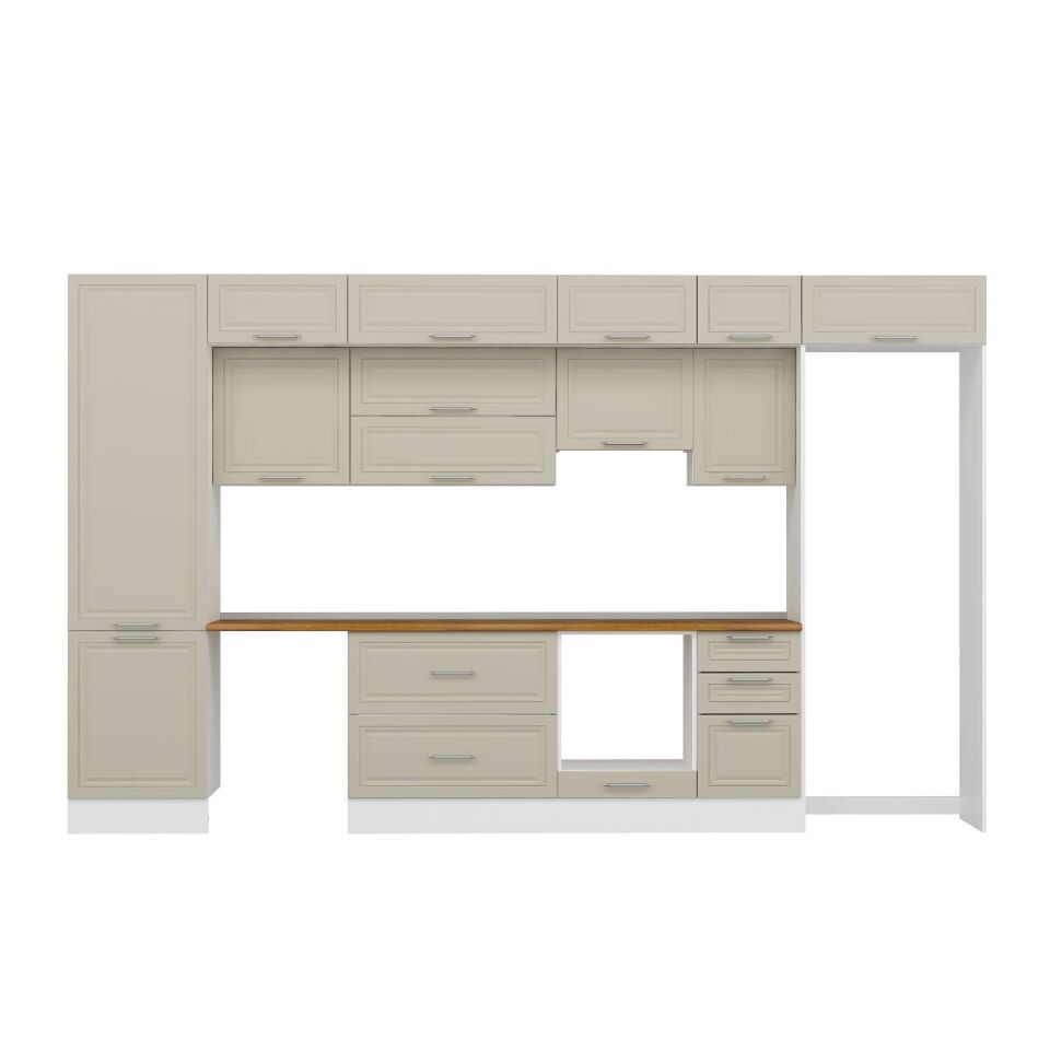 Alvinka 395X240 Cm Klasik Mebran Mutfak Dolabı Mbb-E90B60S45-1 Mebran | Kumtaşı - Mdf