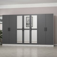 Minar Kale 7 Kapaklı 3 Aynalı 2 Çekmeceli Dolap Beyaz Antrasit