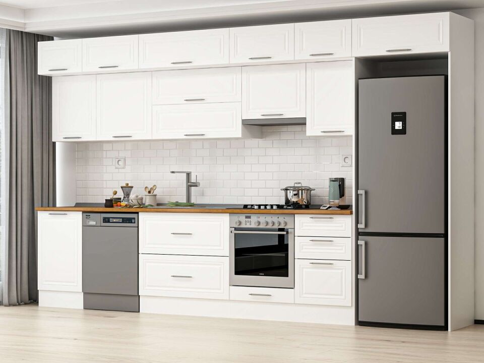 Alvinka 390X240 Cm Klasik Mebran Mutfak Dolabı Beyaz Beyaz Mb-E90S50S50-1