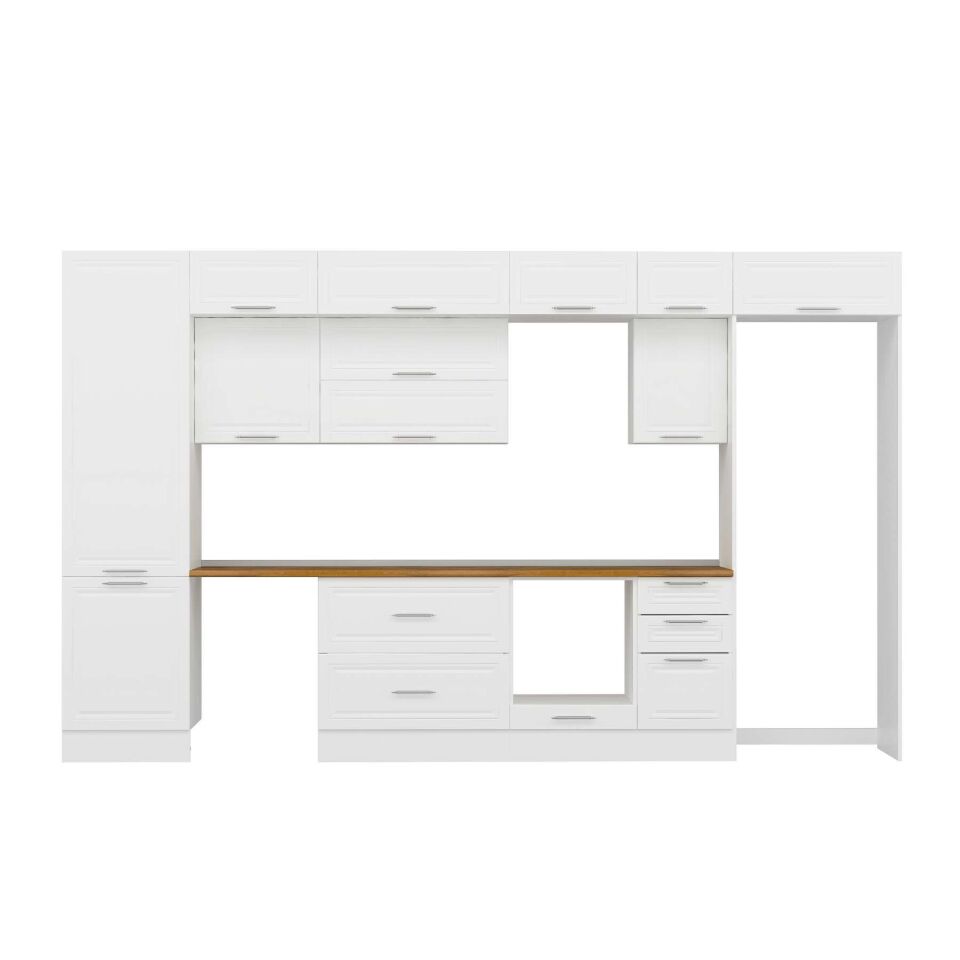 Alvinka 395X240 Cm Klasik Mebran Mutfak Dolabı Mbb-E90B60S45-2 Mebran | Beyaz - Suntalam