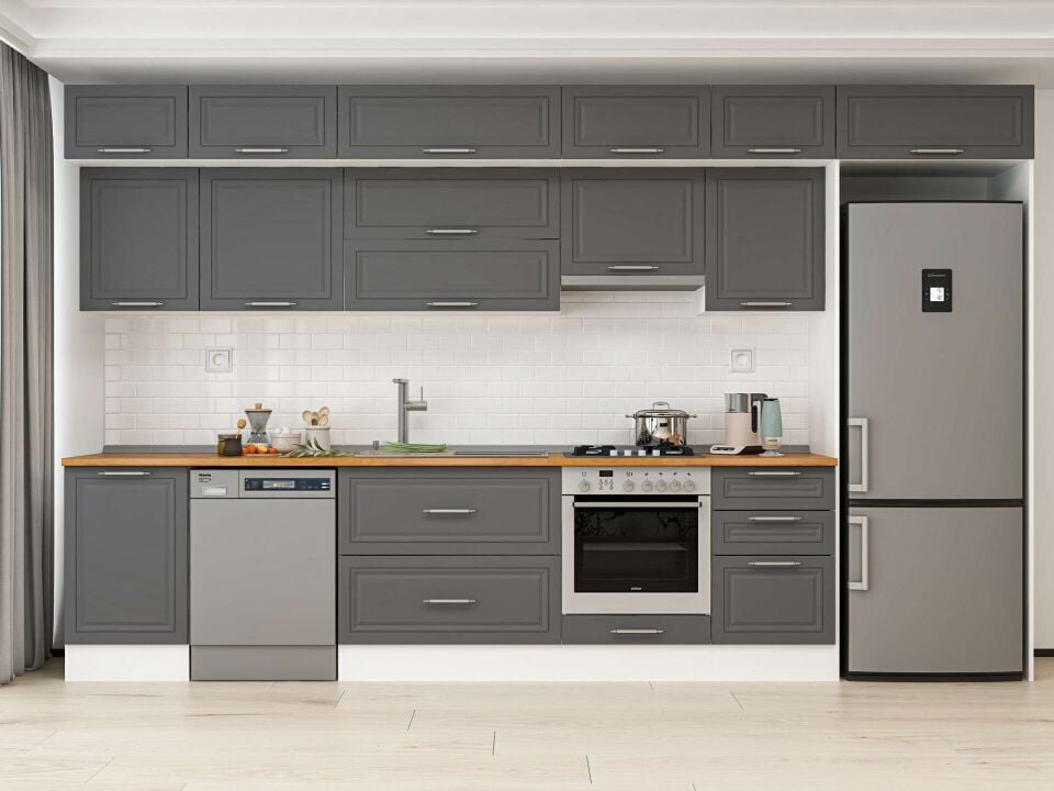 Alvinka 390X240 Cm Klasik Mebran Mutfak Dolabı Beyaz Beyaz Mb-E90S50S50-1