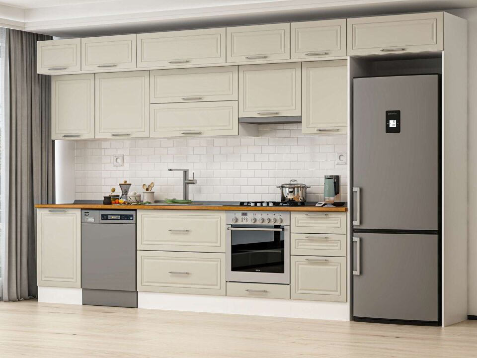 Alvinka 390X240 Cm Klasik Mebran Mutfak Dolabı Beyaz Beyaz Mb-E90S50S50-1