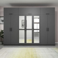 Minar Kale 7 Kapaklı 3 Aynalı 2 Ç Dolap Ve Yüklük Antrasit 255CM