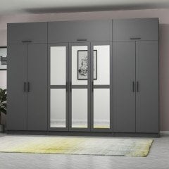 Minar Kale 7 Kapaklı 3 Aynalı 2 Ç Dolap Ve Yüklük Antrasit 255CM