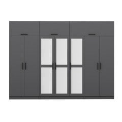 Minar Kale 7 Kapaklı 3 Aynalı 2 Ç Dolap Ve Yüklük Antrasit 255CM