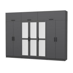 Minar Kale 7 Kapaklı 3 Aynalı 2 Ç Dolap Ve Yüklük Antrasit 255CM