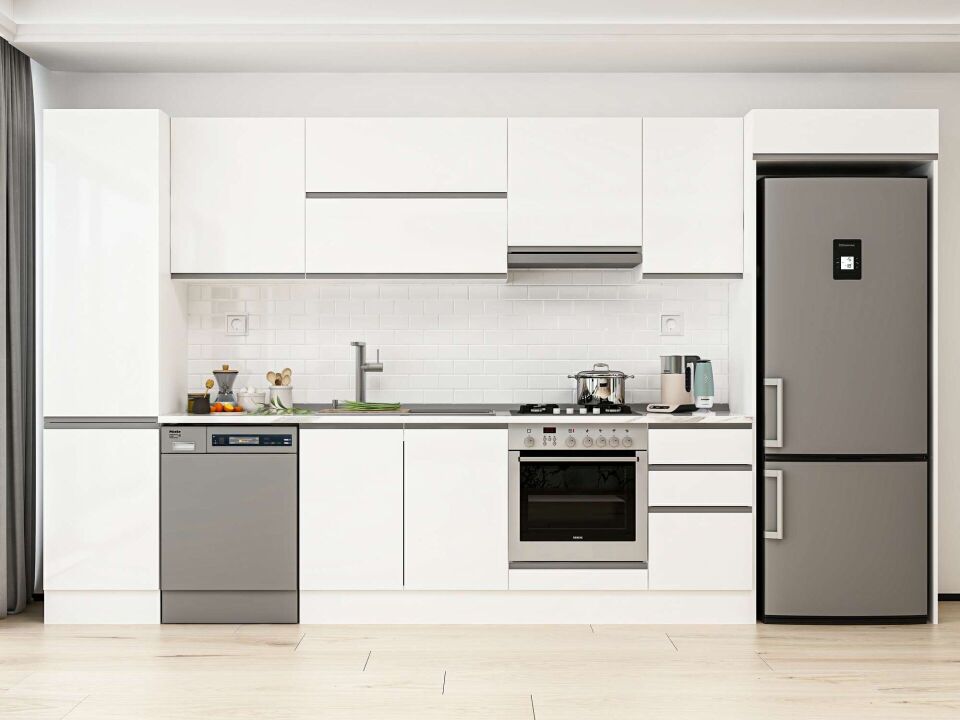 Alvinka 385X222 Cm High Gloss Mutfak Dolabı Mbb-E90B50S45-1 High Gloss | Beyaz - Mdf