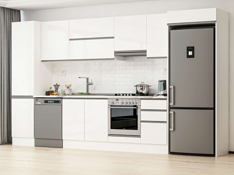 Alvinka 385X222 Cm High Gloss Mutfak Dolabı Mbb-E90B50S45-1 High Gloss | Beyaz - Mdf