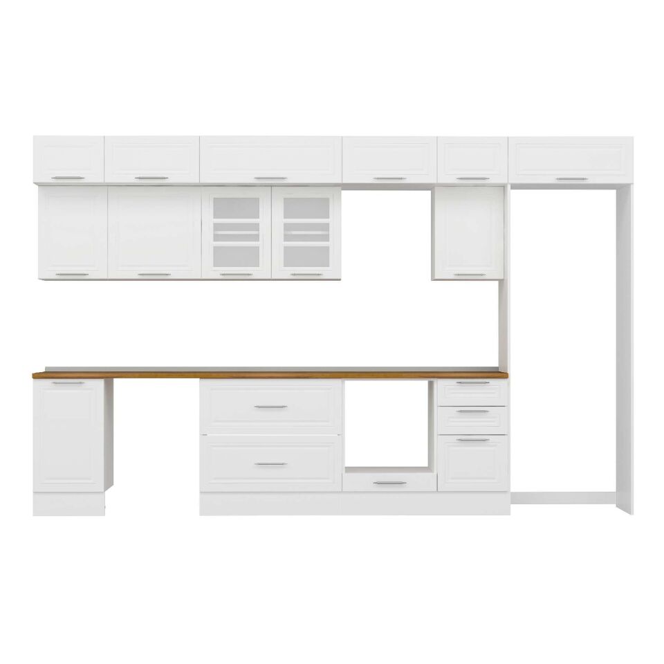 Alvinka 370X240 Cm Klasik Mebran Mutfak Dolabı Mb-E80S45S45-3 Mebran | Beyaz - Mdf
