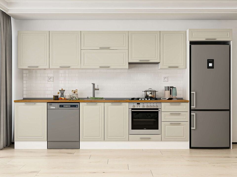 Alvinka 390X222 Cm Klasik Mebran Mutfak Dolabı Mb-E80S60S50-1 Mebran | Kumtaşı - Mdf