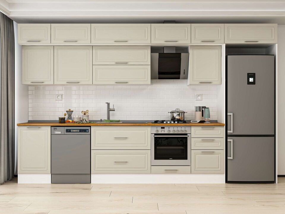 Alvinka 390X240 Cm Klasik Mebran Mutfak Dolabı Beyaz Beyaz Mb-E90S50S50-2