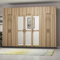 Minar Kale 7 Kapaklı 3 Aynalı 2 Ç Dolap Ve Yüklük Antrasit Dore 255CM