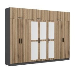 Minar Kale 7 Kapaklı 3 Aynalı 2 Ç Dolap Ve Yüklük Antrasit Dore 255CM