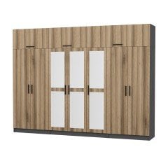 Minar Kale 7 Kapaklı 3 Aynalı 2 Ç Dolap Ve Yüklük Antrasit Dore 255CM