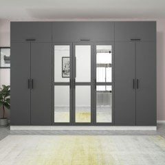 Minar Kale 7 Kapaklı 3 Aynalı 2 Ç Dolap Ve Yüklük Beyaz Antrasit