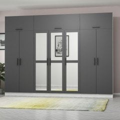 Minar Kale 7 Kapaklı 3 Aynalı 2 Ç Dolap Ve Yüklük Beyaz Antrasit