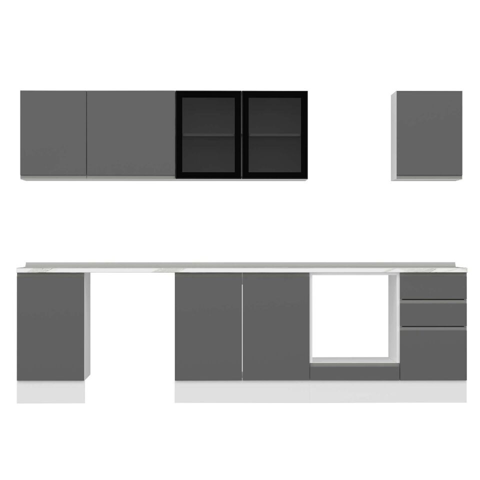 Alvinka 300X210 Cm High Gloss Mutfak Dolabı M-E90S45S45-3 High Gloss | Antrasit - Mdf