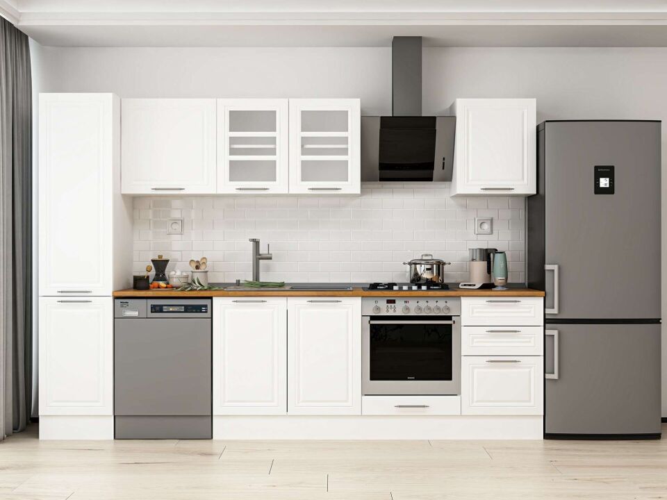Alvinka 295X210 Cm Klasik Mebran Mutfak Dolabı Mb-E80B45S50-3 Mebran | Beyaz - Mdf