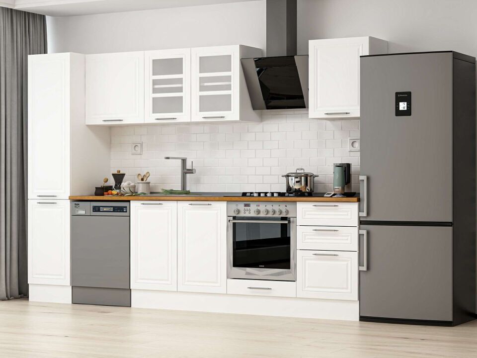 Alvinka 295X210 Cm Klasik Mebran Mutfak Dolabı Mb-E80B45S50-3 Mebran | Beyaz - Mdf