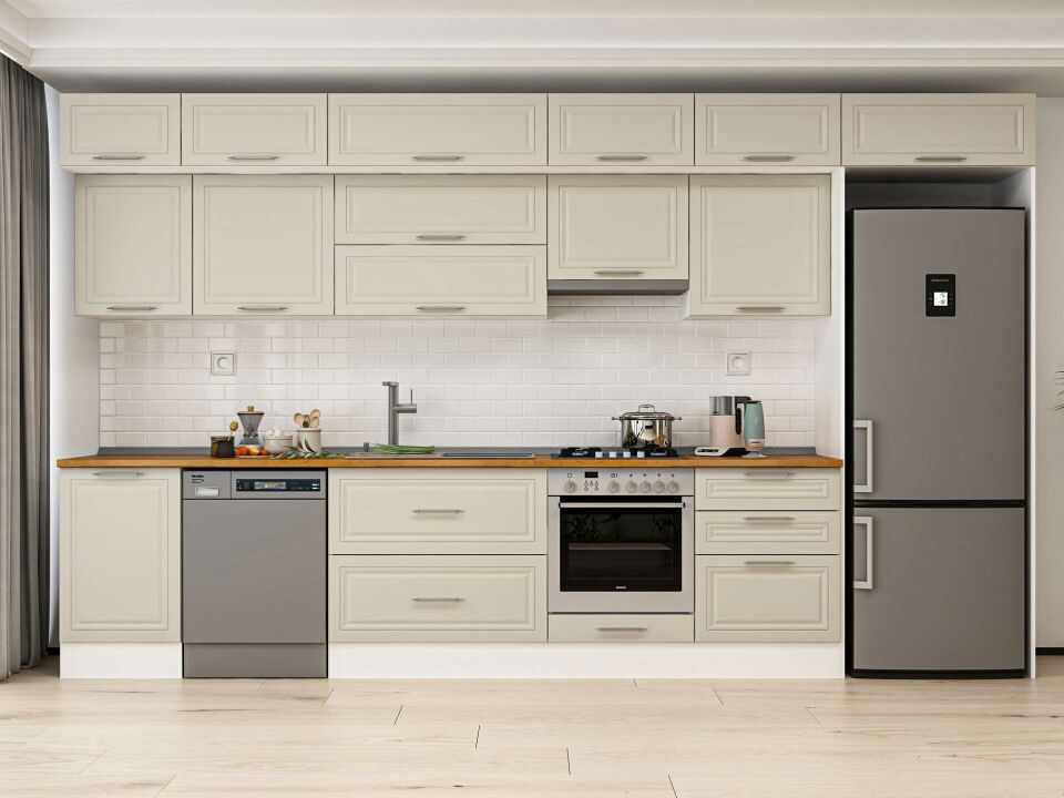 Alvinka 400X240 Cm Klasik Mebran Mutfak Dolabı Beyaz Beyaz Mb-E90S50S60-1