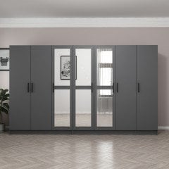 Minar Kale 7 Kapaklı 3 Aynalı 4 Çekmeceli Dolap Antrasit