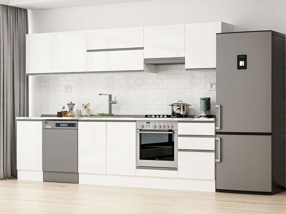 Alvinka 305X210 Cm High Gloss Mutfak Dolabı M-E90S45S50-1 High Gloss | Beyaz - Suntalam