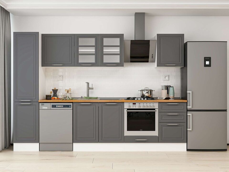 Alvinka 295X210 Cm Klasik Mebran Mutfak Dolabı Mb-E80B45S50-3 Mebran | Antrasit - Mdf