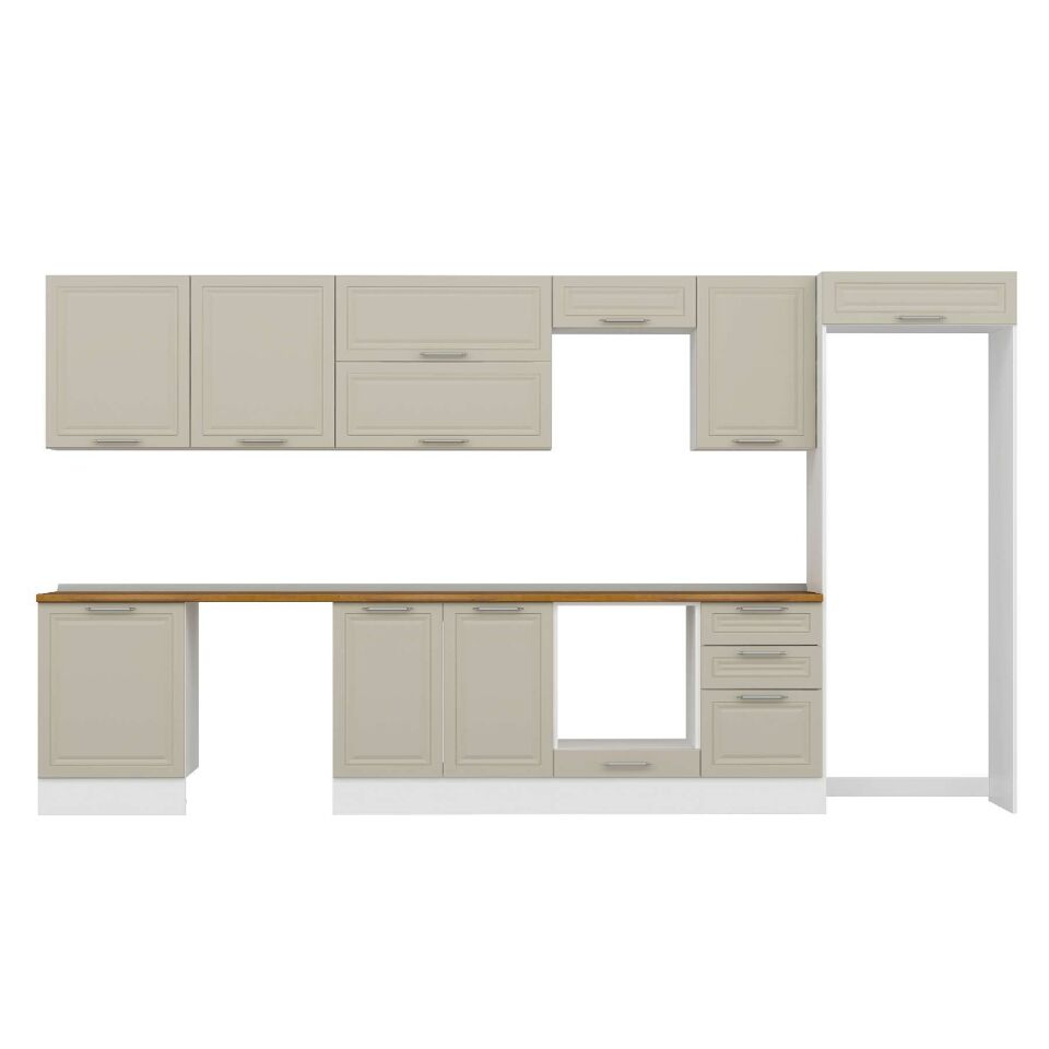 Alvinka 390X222 Cm Klasik Mebran Mutfak Dolabı Mb-E80S60S50-2 Mebran | Kumtaşı - Suntalam