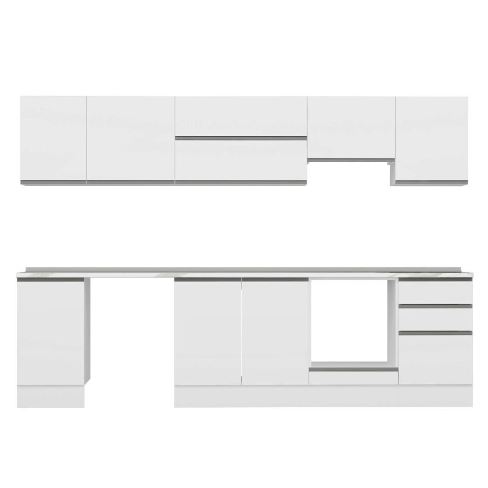 Alvinka 305X210 Cm High Gloss Mutfak Dolabı M-E90S45S50-1 High Gloss | Beyaz - Mdf