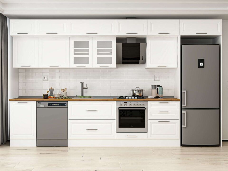 Alvinka 400X240 Cm Klasik Mebran Mutfak Dolabı Beyaz Beyaz Mb-E90S50S60-3