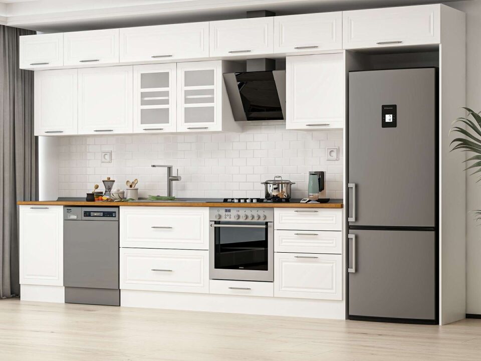 Alvinka 400X240 Cm Klasik Mebran Mutfak Dolabı Beyaz Beyaz Mb-E90S50S60-3
