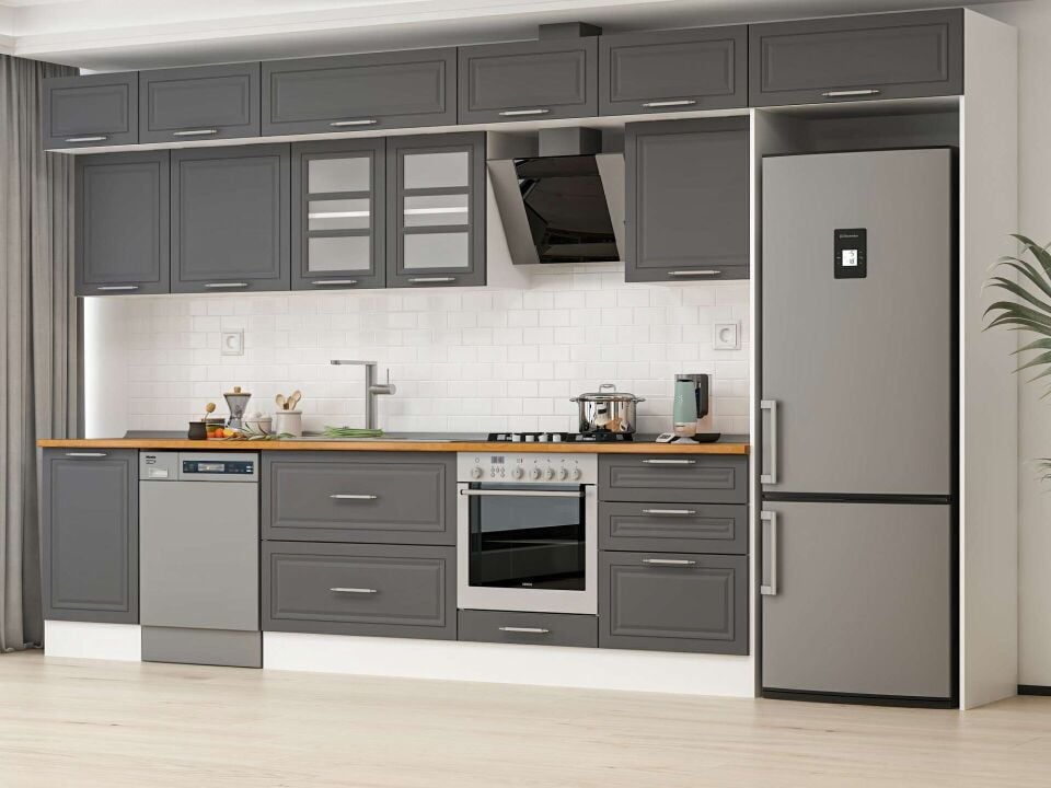 Alvinka 400X240 Cm Klasik Mebran Mutfak Dolabı Beyaz Beyaz Mb-E90S50S60-3
