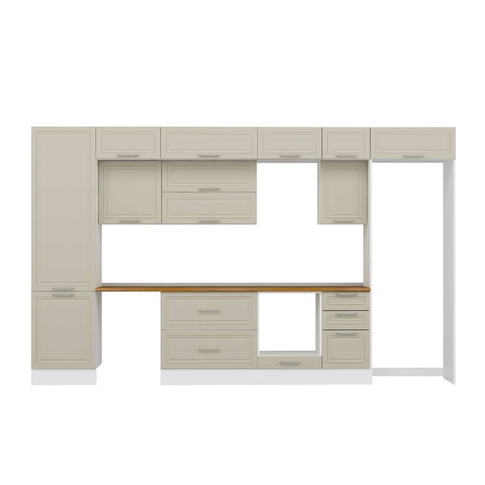 Alvinka 395X240 Cm Klasik Mebran Mutfak Dolabı Mbb-E90B60S45-2 Mebran | Kumtaşı - Mdf