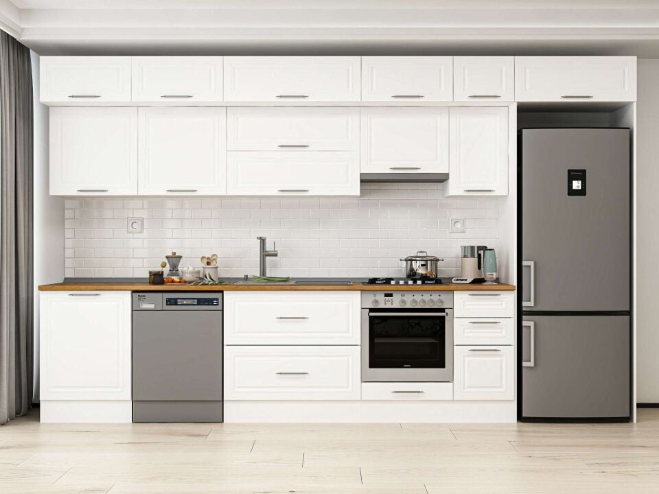 Alvinka 390X240 Cm Klasik Mebran Mutfak Dolabı Beyaz Beyaz Mb-E90S60S40-1