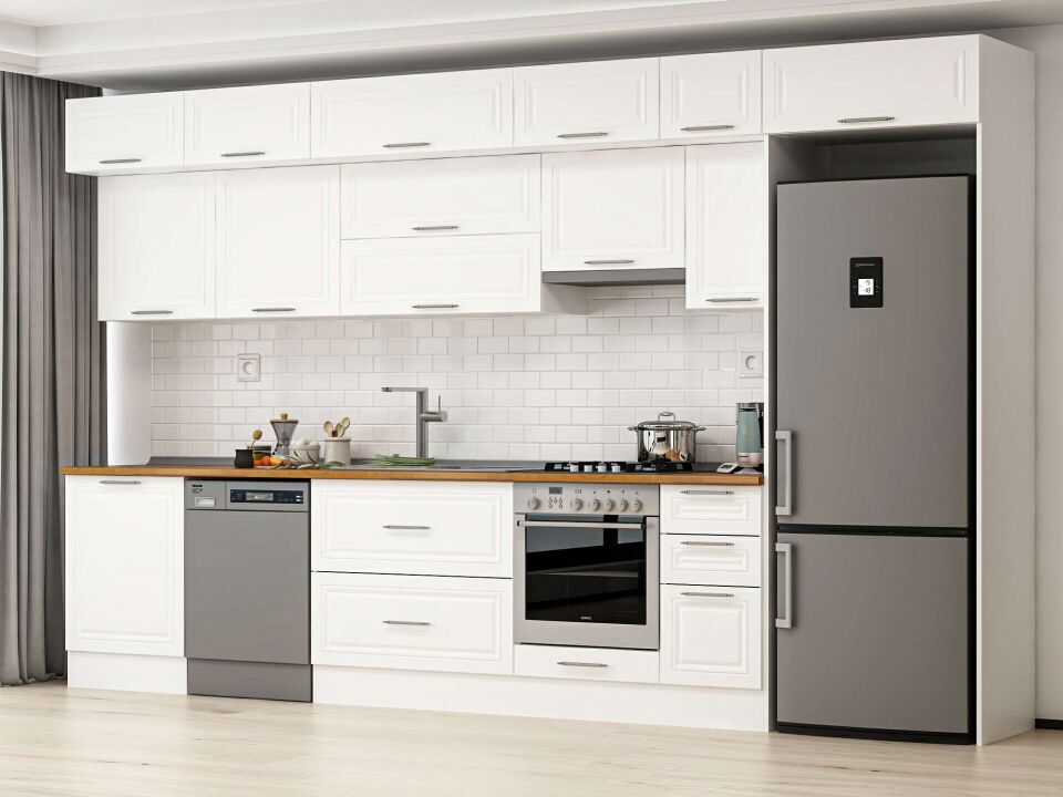 Alvinka 390X240 Cm Klasik Mebran Mutfak Dolabı Beyaz Beyaz Mb-E90S60S40-1